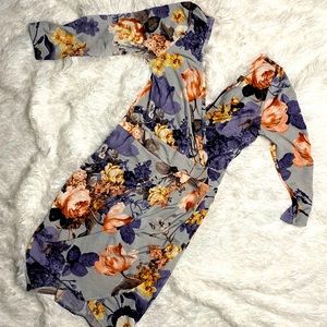 Purple plunge floral bandage dress